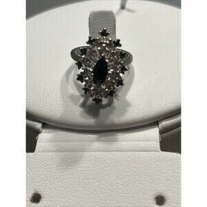 18K White Gold Electroplate and Simulated Diamond and Sapphire Ring Size 8